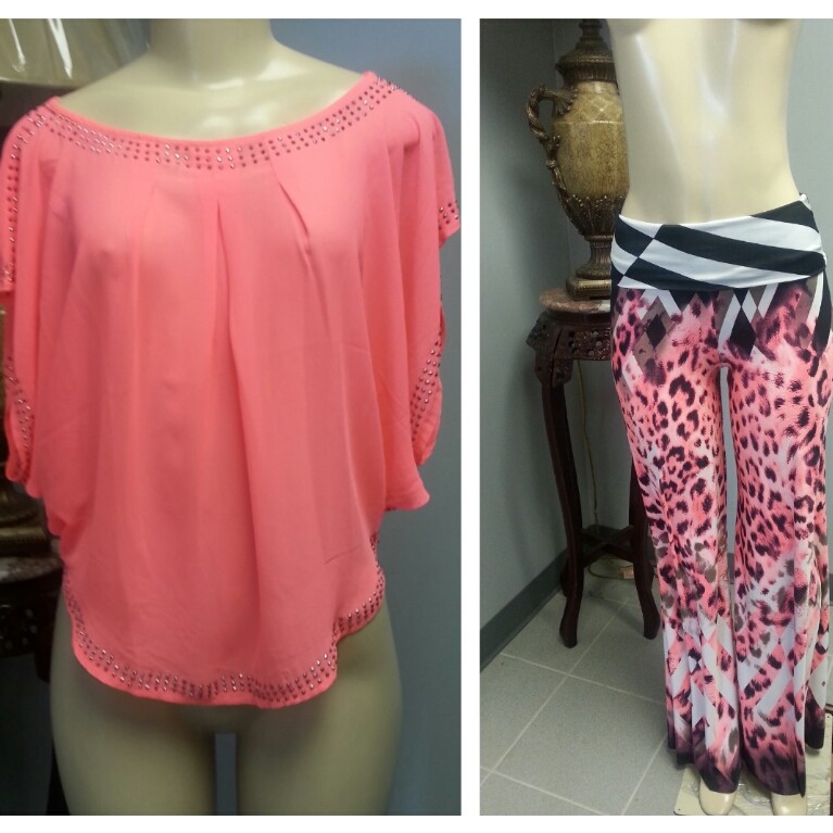 Peach/Black/White H/W Pants